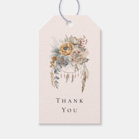 Étiquettes-cadeau Boho Flowers et Dreamcatcher - Merci (Devant)