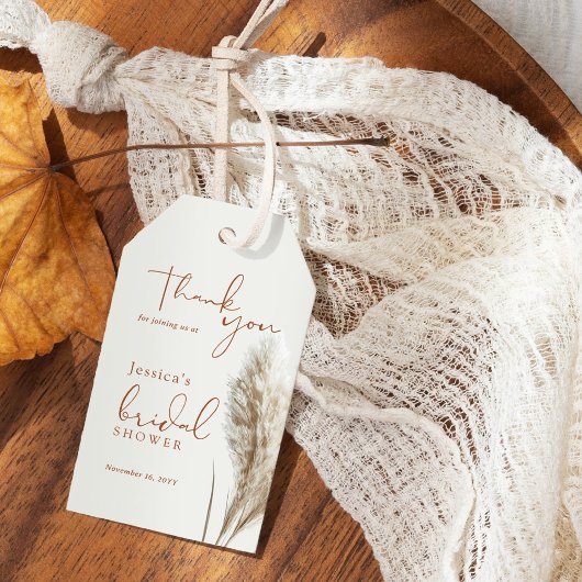Étiquettes-cadeau Boho Fluffy Pampas Grass Remerciements de l'enterr