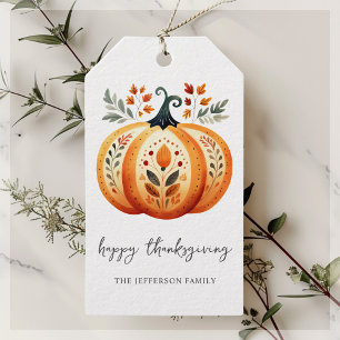 Étiquettes-cadeau Boho Folk Citrouille Thanksgiving