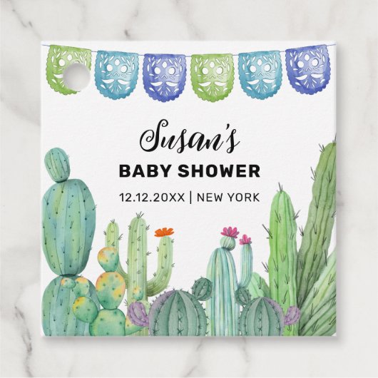 Étiquettes Cadeau Boho Green Taco Fiesta Cactus Baby shower (Devant)