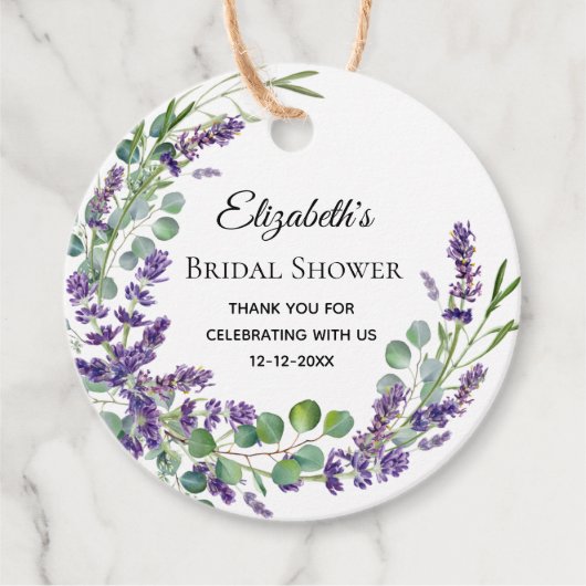 Étiquettes Cadeau Boho Lavender Eucalyptus Fête des mariées (Devant)