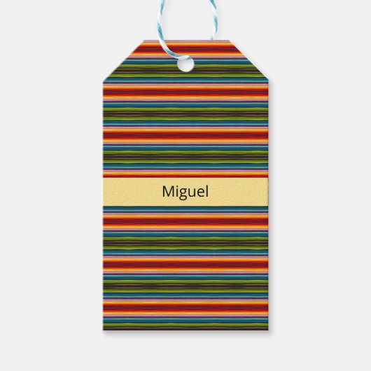 Étiquettes-cadeau Boho Mexicain Serape Rayures Nom Personnalisé (Devant)