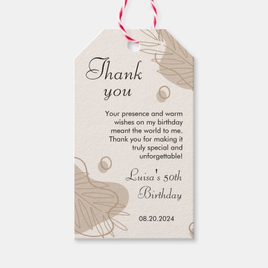 Étiquettes-cadeau Boho Modern Leaf Tous les âges Anniversaire (Devant)