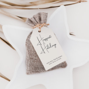 Étiquettes-cadeau Boho moderne Beige Joyeux vacances Famille