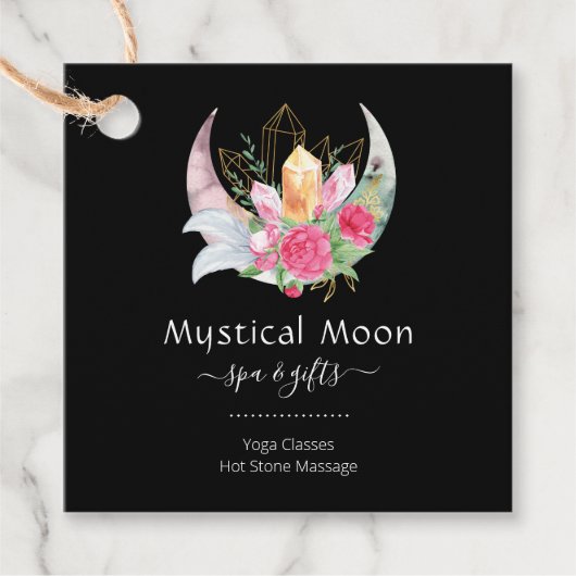 Étiquettes Cadeau Boho Moon Crystals Plumes Fleurs Carte de visite (Devant)