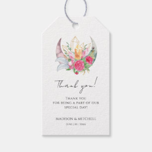 Étiquettes-cadeau Boho Moon Crystals Plumes rose Fleurs Mariage