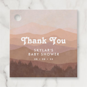 Étiquettes Cadeau Boho Mountains Retro Baby shower rose Merci