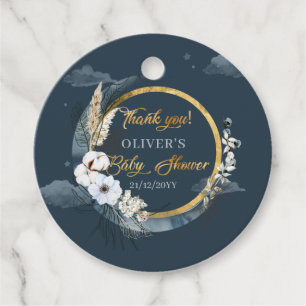 Étiquettes Cadeau Boho Navy et la lune d'or Pampas Sur la lune