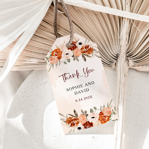 Étiquettes-cadeau Boho orange rustique Mariage d'aquarelle