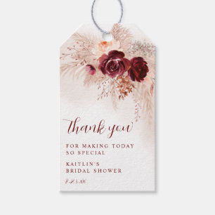 Étiquettes-cadeau Boho Pampas Fête des mariées Bourgogne Roses Favor