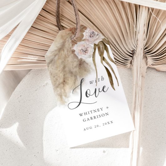 Étiquettes-cadeau Boho Pampas Mariage d'aquarelle en laiton