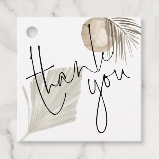 Étiquettes Cadeau Boho Pampas Noms de script Date Mariage Merci (Devant)