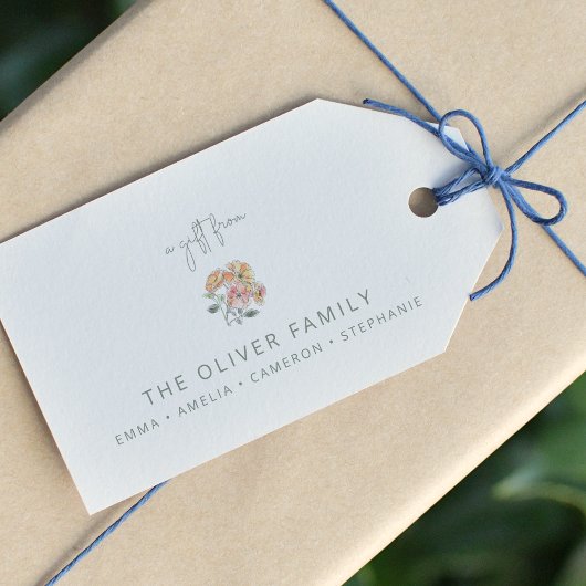 Étiquettes-cadeau Boho Pastel Peach Aquarelle Floral Nom De