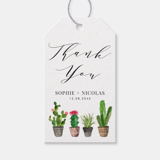 Étiquettes-cadeau Boho Pot Cactus Mariage d'été Merci de  (Devant)