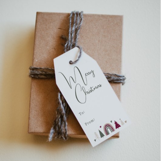 Étiquettes-cadeau Boho Rainbow & Hearts Joyeux Noël à et de