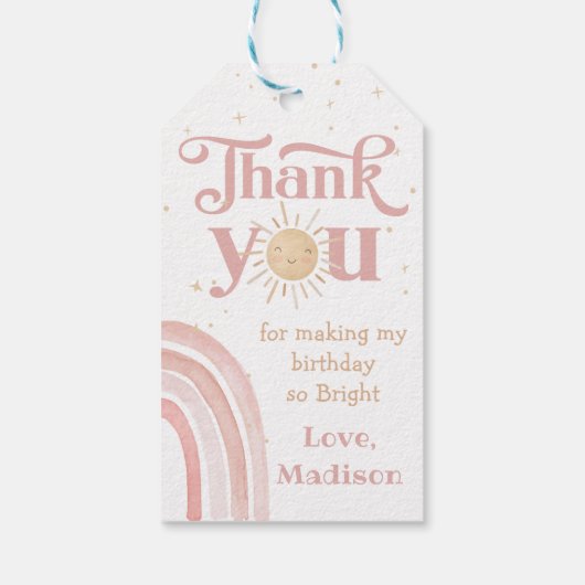 Étiquettes-cadeau Boho Rainbow Sunshine Anniversaire Merci Cadeau Ta (Dos)