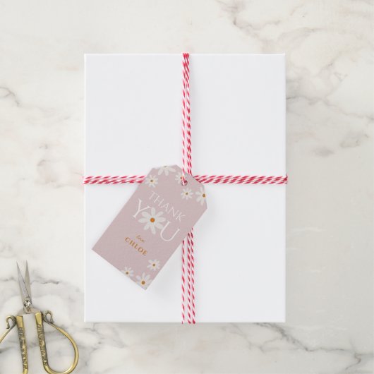 Étiquettes-cadeau Boho Retro Blush Merci rose pâle (Avec de la ficelle)