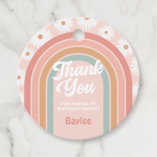 Étiquettes Cadeau Boho Retro Rainbow Daisy fête d'anniversaire (Devant)
