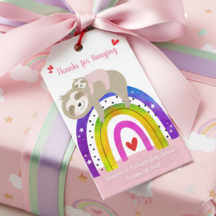 Étiquettes-cadeau Boho rose arc-en-ciel fille Baby shower mignon gra