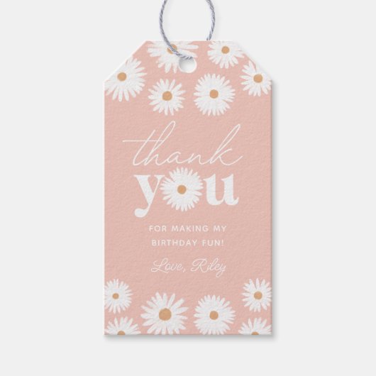 Étiquettes-cadeau Boho rose Daisy Merci de fête d'anniversaire (Devant)