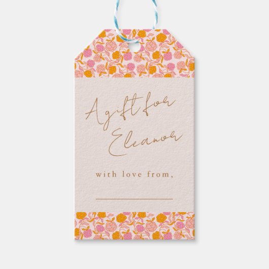 Étiquettes-cadeau Boho Rose Orange Floral Mignonne Affichage de douc (Devant)