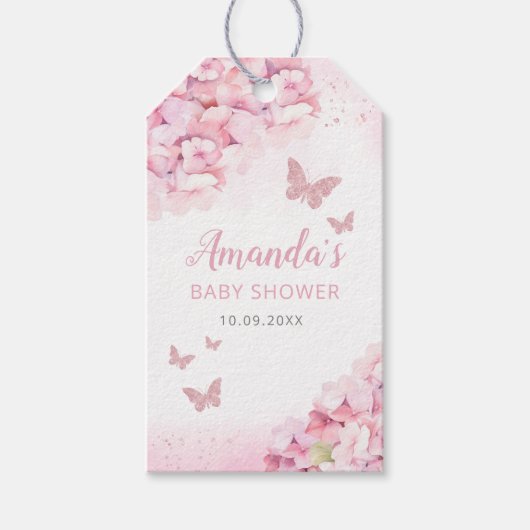 Étiquettes-cadeau Boho rose papillon Baby shower Merci (Devant)