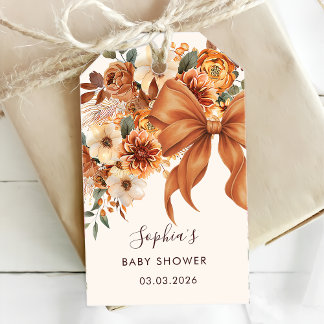 Étiquettes-cadeau Boho Rustic Fall Floral Baby Shower Party