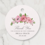 Étiquettes Cadeau Boho Rustique rose Floral Premier Merci Communion (Dos)