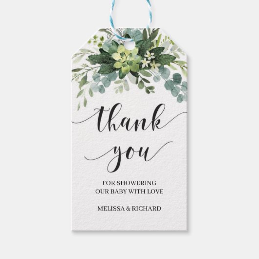 Étiquettes-cadeau Boho succulent baby shower verdoyant feuillage (Devant)