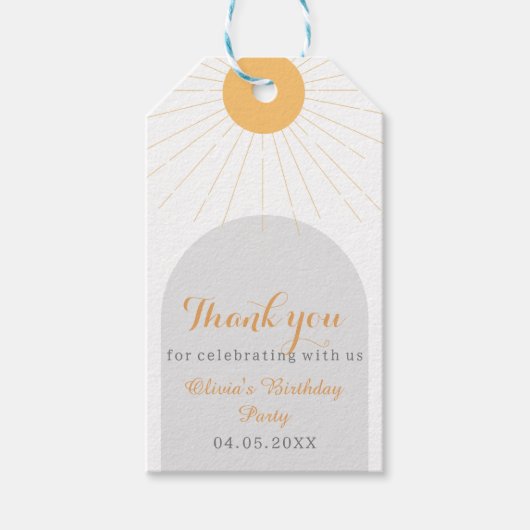 Étiquettes-cadeau Boho Sunshine Merci fête d'anniversaire (Devant)