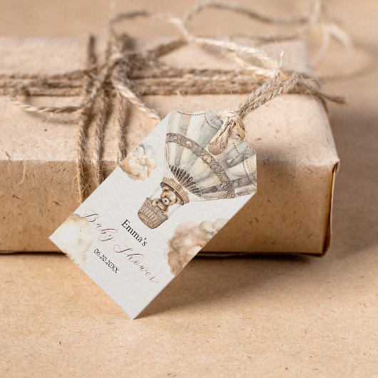 Étiquettes-cadeau Boho Teddy Bear Air Balloon Sky Baby shower