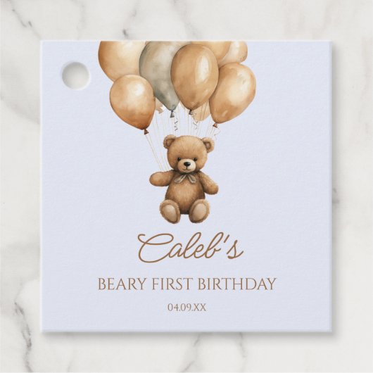 Étiquettes Cadeau Boho Teddy Bear Beary Première fête d'anniversaire (Devant)