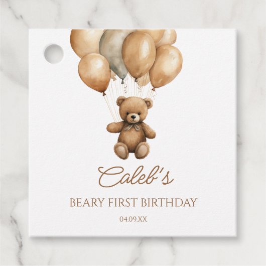 Étiquettes Cadeau Boho Teddy Bear Beary Première fête d'anniversaire (Devant)