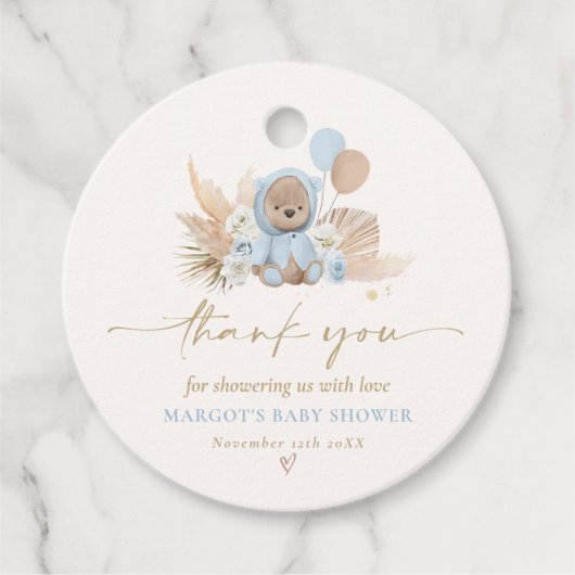 Étiquettes Cadeau Boho Teddy Bear Bleu Bearly Wait Baby shower (Devant)