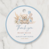 Étiquettes Cadeau Boho Teddy Bear Bleu Bearly Wait Baby shower (Devant)