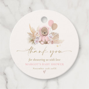 Étiquettes Cadeau Boho Teddy Bear Rose Bearly Wait Baby shower