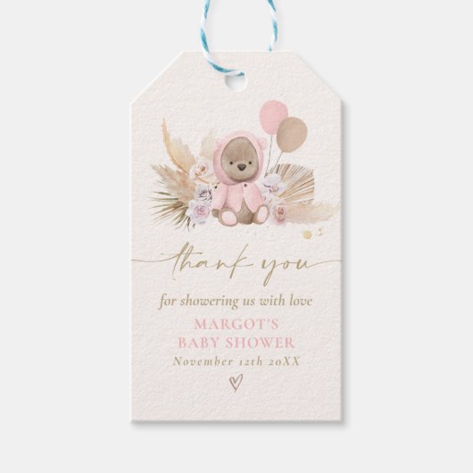 Étiquettes-cadeau Boho Teddy Bear Rose Bearly Wait Baby shower (Devant)