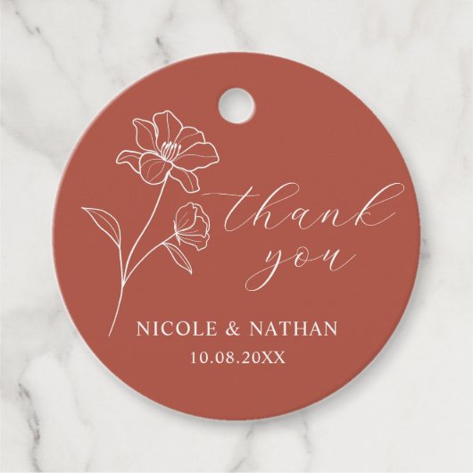 Étiquettes Cadeau Boho Terracotta Mariage rustique | Merci floral (Devant)