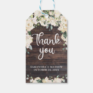 Étiquettes-cadeau Boho verdure blanc floral rose bois rustique