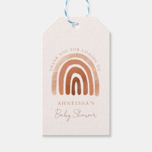 Étiquettes-cadeau Boho Watercolor Terracotta Rainbow Baby shower (Devant)