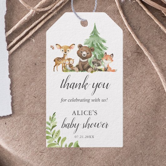 Étiquettes-cadeau Boho Woodland Animaux Baby shower rustique
