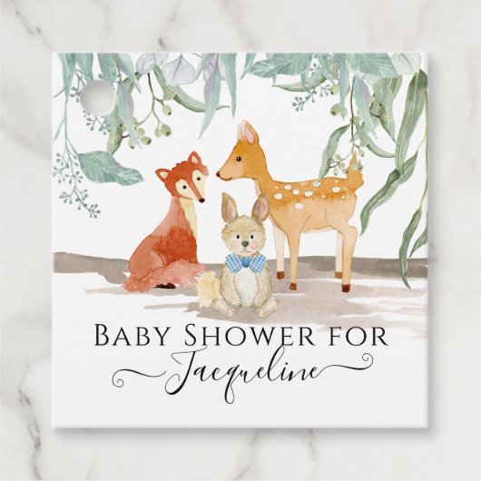 Étiquettes Cadeau Bois Animaux Cerf Lapin Fox bébé garçon douche (Devant)