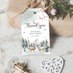 Étiquettes-cadeau Bois Animaux Cerfs Baby shower d'hiver Merci