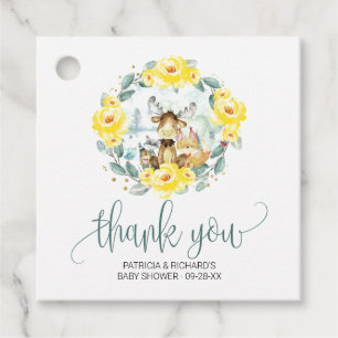 Étiquettes Cadeau Bois Baby shower de verdure fleurie Merci