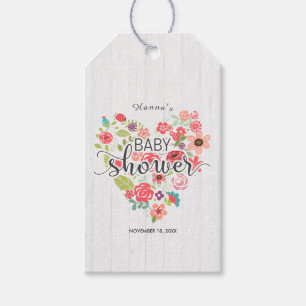 Étiquettes-cadeau Bois blanc Floral Heart Girl Baby shower Merci