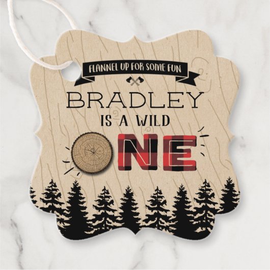 Étiquettes Cadeau Bois de bûcheron à plaies rustiques 1er anniversai (Devant)