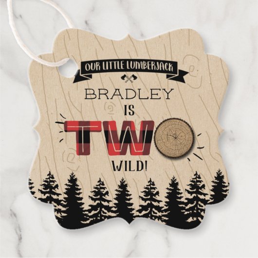 Étiquettes Cadeau Bois de bûcheron à plaies rustiques 2e anniversair (Devant)