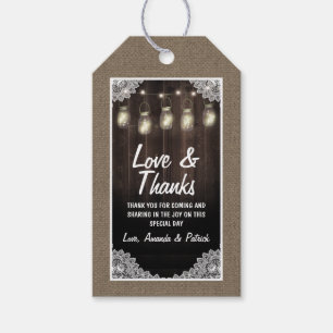 Étiquettes-cadeau Bois de grange et dentelle Mason Jar Merci Mariage