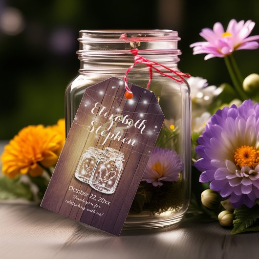 Étiquettes-cadeau Bois rustique élégant Mason Jar String Mariage lég