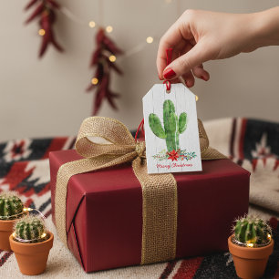 Étiquettes-cadeau Bois rustique Floral Cactus Noël